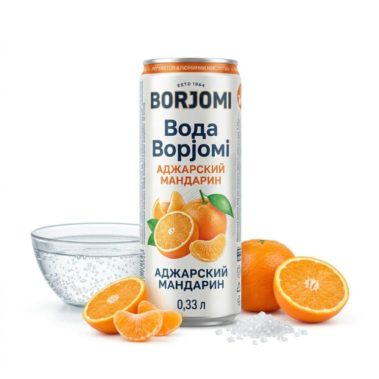 Вода Borjomi 0,33л банка Аджармкий мандарин